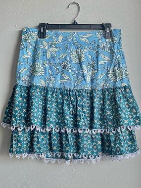 NWT Cassie’s Boho Floral Tiered Patchwork Mini Skirt Lace Trim Size XL
